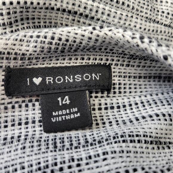 I Love Ronson Sheath Dress Womens 14 Tweed Linen Blend Black White Halter - Picture 2 of 12
